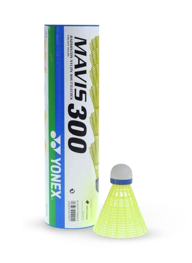 Yonex Mavis 300 Nylon Badminton Shuttlecock | Pack of 6 | Durable & Cost Effective | Perfect for Practice | Medium Speed ​​| Yellow - Image 1
