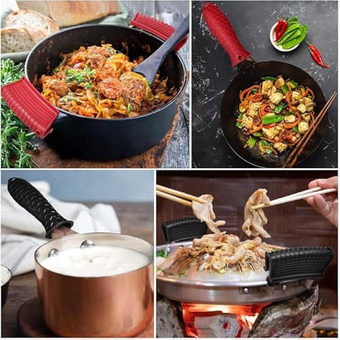 Silk Route Silicone Hot Handle Holder Non Slip Pot Handle Covers Sleeve Heat Resistant Cast Iron Handle Cover Cookware Handle For Cast Iron Skillet Pan8 Pcs - Image 4