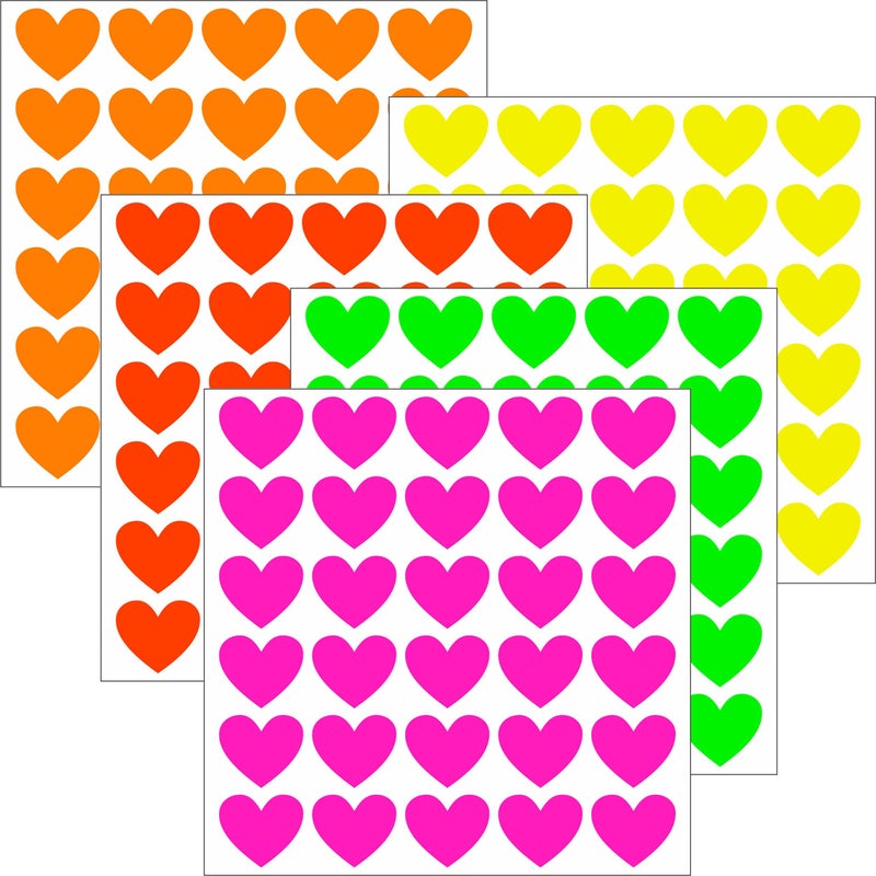 YSHIHE Fluorescent Heart Stickers, 1650 Pieces, Neon Colors, 3/4 Inch Mini Labels, 55 Sheets for Party, Gift Packaging, Decorating - Image 1