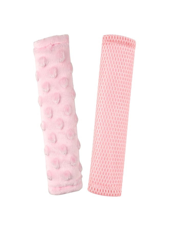 WINGHENLEE Baby Car Seat Strap Pads, Car Seat Strap Shoulder Covers for Baby Infant Toddler, Double-Sided Car Seat Belt Covers for Stroller/Pushchair/Baby Swing, Soft Flannel & Mesh, Pink - Image 1