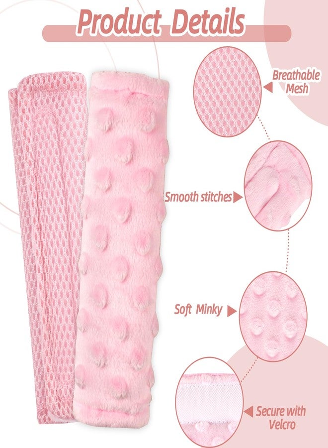 WINGHENLEE Baby Car Seat Strap Pads, Car Seat Strap Shoulder Covers for Baby Infant Toddler, Double-Sided Car Seat Belt Covers for Stroller/Pushchair/Baby Swing, Soft Flannel & Mesh, Pink - Image 2
