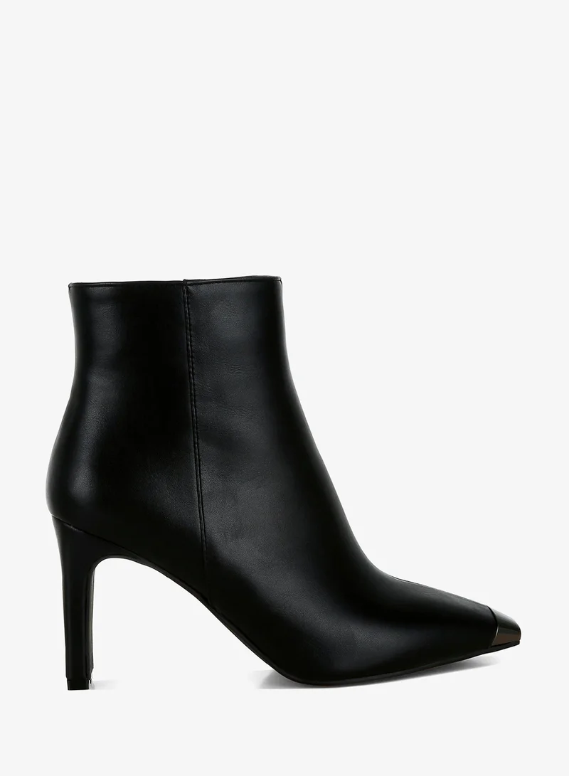 Metallic Cap Toe Faux Leather Boots in Black