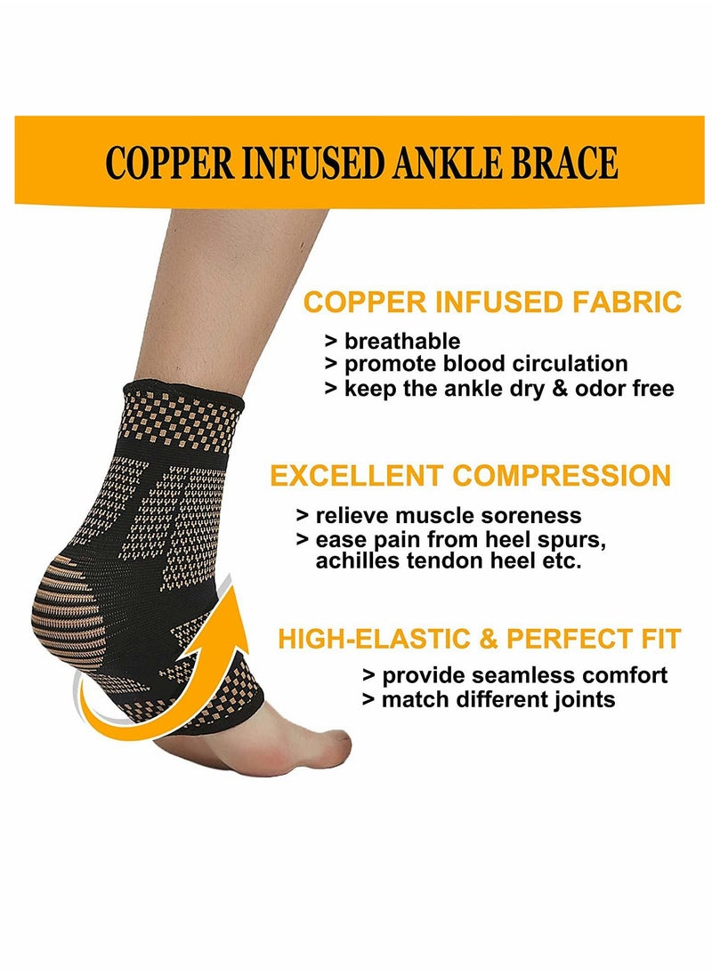 SYOSI - Copper Ankle Braces for Men Women, 1 Pair Copper Infused Ankle Brace Foot Support Compression Sleeves for Injury Recovery, Joint Pain, Plantar Fasciitis, Sprained Ankle, Achilles Tendon, Exercise - L - Image 1