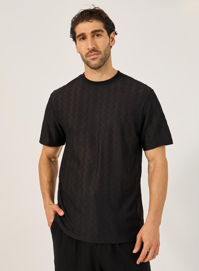 Styli Chevron Textured Short Sleeve Regular Fit T-Shirt - Image 1