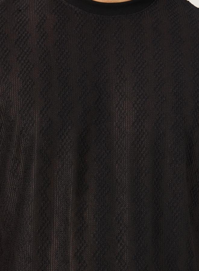 Styli Chevron Textured Short Sleeve Regular Fit T-Shirt - Image 3