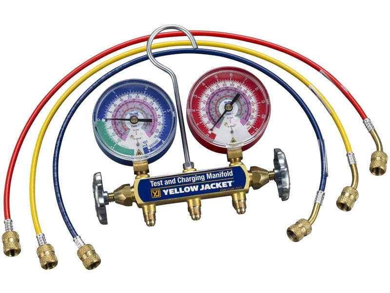 Yellow Jacket 41868 - Series 41 Hydrocarbon (R-290, R-600a) Two Valve Manifold with 24' Hoses - Image 1