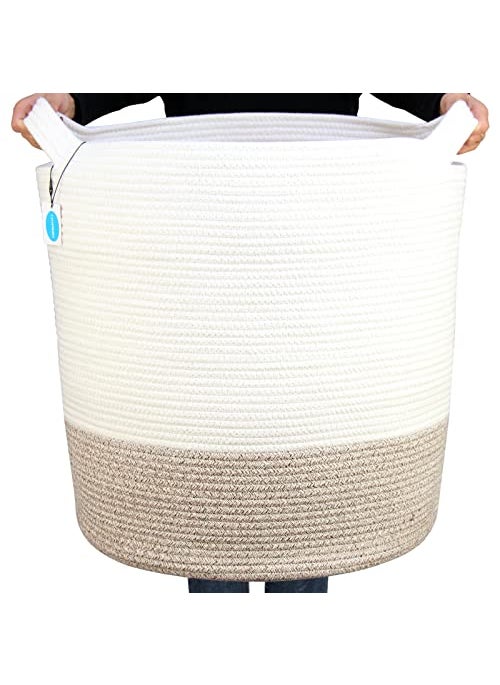 Casaphoria Casaphoria Extra Large Woven Cotton Rope Storage Basket for OrganizingTall Round Woven Baskets for Clothes Blanket Pillows TowelsBig Capacity Laundry Hamper for Bathroom LivingRoom Bedroom 