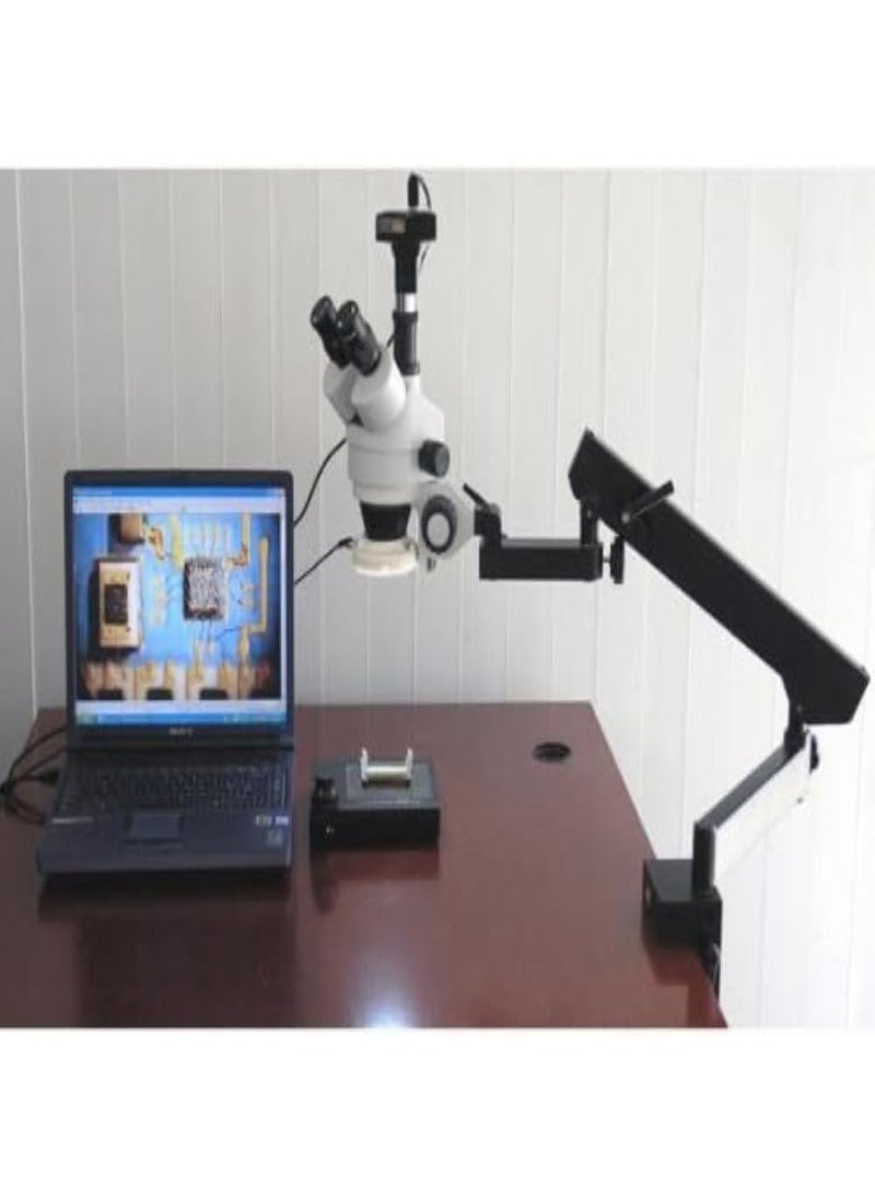 AmScope AmScope SM6TXFRL Professional Trinocular Stereo Zoom Microscope WH10x Eyepieces 35X45X Magnification 07X45X Zoom Objective 8W Fluorescent Ring Light Clamping Articulating Arm Stand 110V120V Includes 05X Barlow Lens  - Image 3