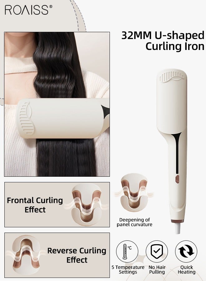 رويس حديد تجعيد الشعر على شكل حرف U، 32 مم، أيونات سالبة، 5 سرعات لضبط درجة الحرارة، عصا تجعيد الشعر السيراميكية سريعة التسخين، خفيفة الوزن وقابلة للحمل، مناسبة لجميع أنواع الشعر القصير والمتوسط ​​والطويل - Image 1