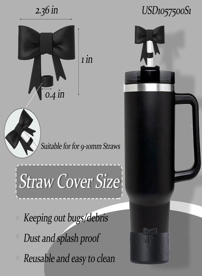 Lnulyaciy Bow Silicone Protective Boot for Stanley Cup 20/30/40Oz, Bow Straw Cover Topper with 10mm/0.4in, Compatible 12-24Oz Hydroflask Tumbler and More Bottles 2.83-3in Bottom (Black Set) - Image 1