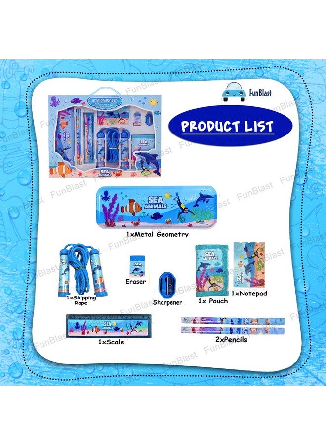FunBlast Stationery Set For Kids Return Gift Pencil Pen Book Eraser Sharpener Diary - Cartoon Theme Stationary Kit Set For Boys, Girls/Birthday Gift/Return Gift For Kids (Sea Animals), Multicolor - Image 4
