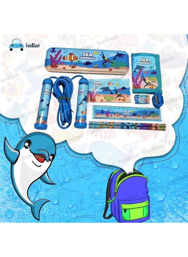 FunBlast Stationery Set For Kids Return Gift Pencil Pen Book Eraser Sharpener Diary - Cartoon Theme Stationary Kit Set For Boys, Girls/Birthday Gift/Return Gift For Kids (Sea Animals), Multicolor - Image 2