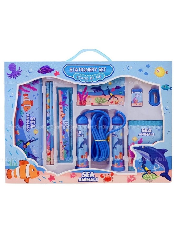 FunBlast Stationery Set For Kids Return Gift Pencil Pen Book Eraser Sharpener Diary - Cartoon Theme Stationary Kit Set For Boys, Girls/Birthday Gift/Return Gift For Kids (Sea Animals), Multicolor - Image 1