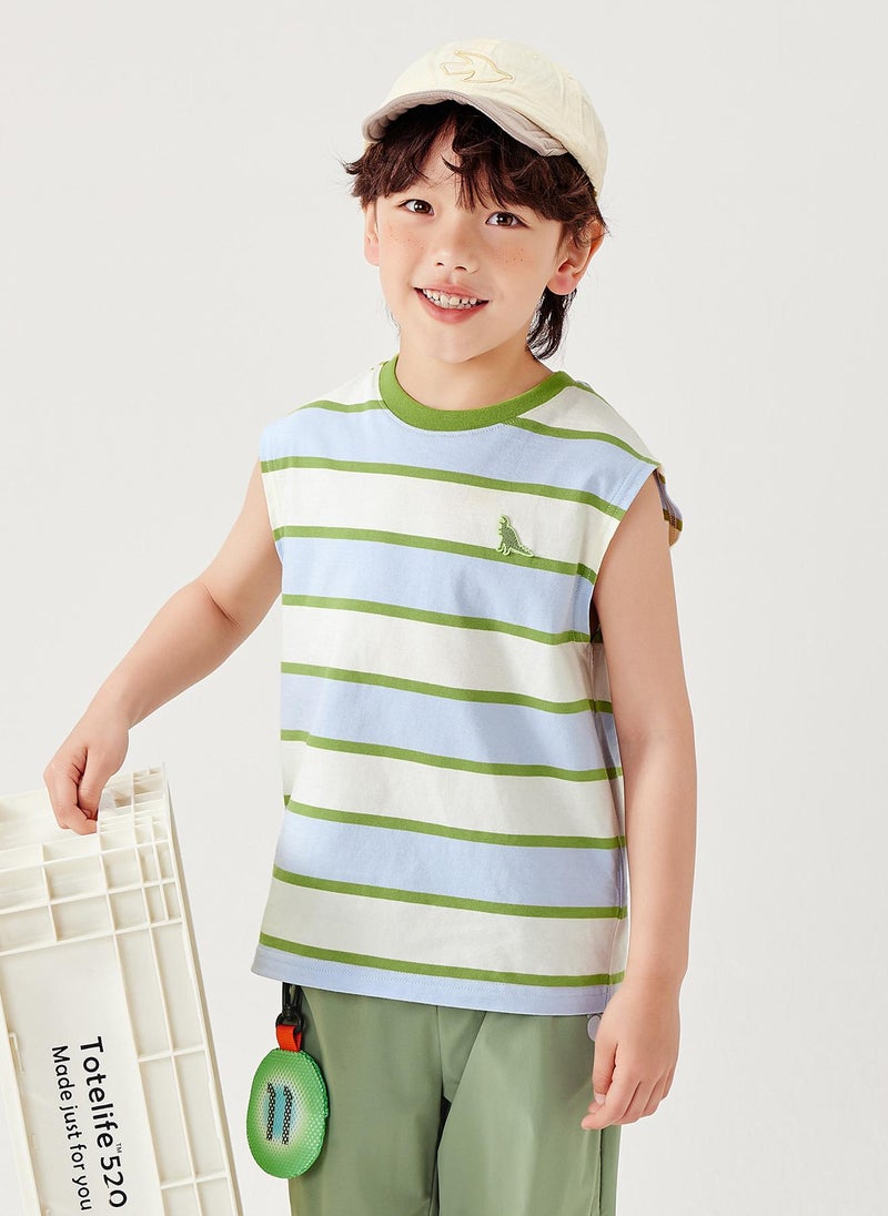 ميني بالا قميص أزرق لشباب صغير بالحيوانات الأنيقة المروخية بأرقام كروية بدون كم ناعم وقابل للتنفس وخفيف الوزن ومريح لأسلوب الأناقة الصيفية للشباب الصغير للارتداء اليومي غير الرسمي - Image 2