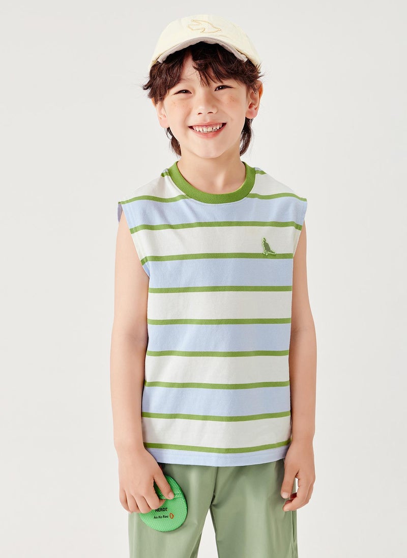 ميني بالا قميص أزرق لشباب صغير بالحيوانات الأنيقة المروخية بأرقام كروية بدون كم ناعم وقابل للتنفس وخفيف الوزن ومريح لأسلوب الأناقة الصيفية للشباب الصغير للارتداء اليومي غير الرسمي - Image 1