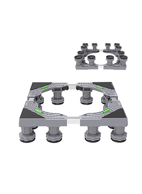 Upgraded Length Adjustable Double Tube Washing Machine Base, Refrigerator Stand with Movable Roller, Grey - 12 Strong Feet & 4 Locking Rubber Swivel
