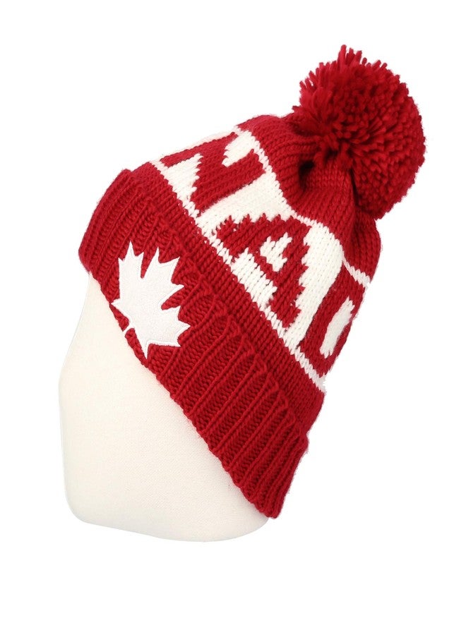WITHMOONS Canada Beanie Hat Toque Winter Pom Knit Beanies for Men Women JZP0027 (Red) - Image 3