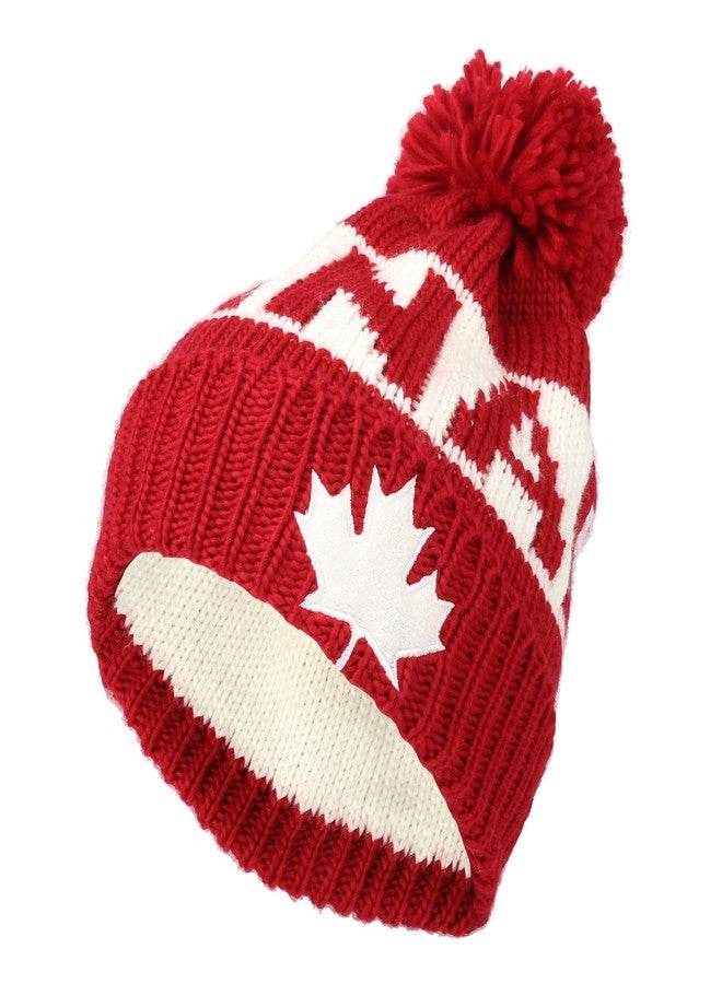 WITHMOONS Canada Beanie Hat Toque Winter Pom Knit Beanies for Men Women JZP0027 (Red) - Image 1