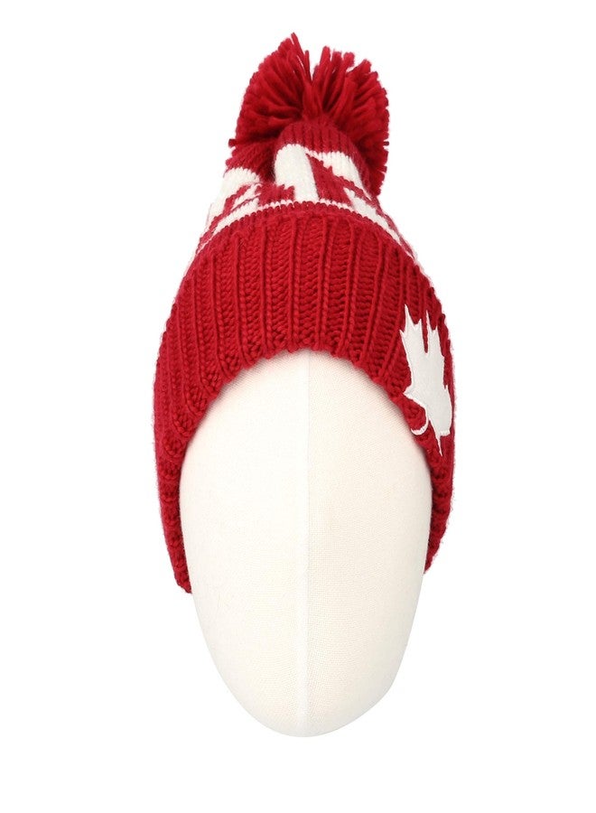WITHMOONS Canada Beanie Hat Toque Winter Pom Knit Beanies for Men Women JZP0027 (Red) - Image 2