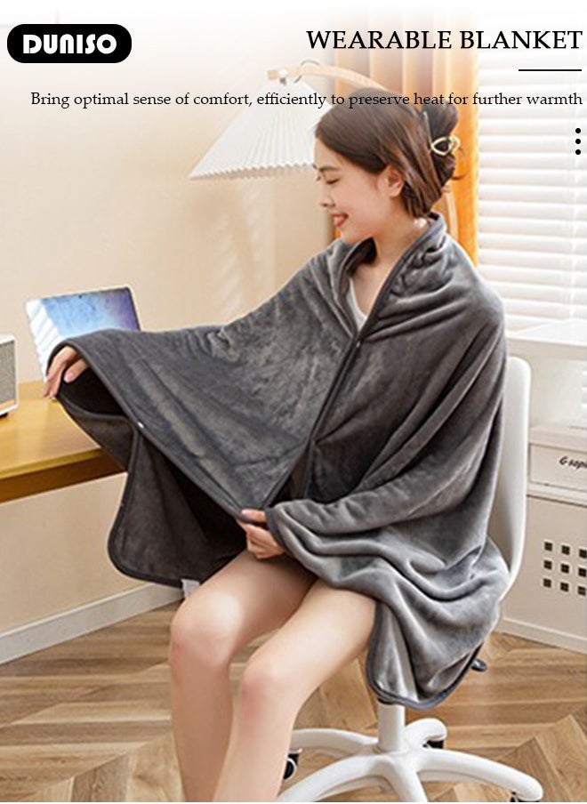 DUNISO - 2 in 1 Wearable Blanket Button Shawl, Multifunction Shoulder Warm, Fleece Wearable Blanket, Comfy Poncho Throw, Lap Blanket for Winter, Home, Office, School - Image 1