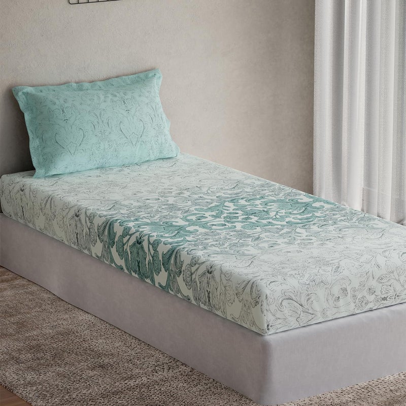 DDECOR Live beautiful DDECOR Live beautiful Cotton Single Bed Sheet Set with 1 Pillow Covers (152 CM X 224 CM, Turquoise) Rotary Print Ethnic 144TC GSM  - Image 2