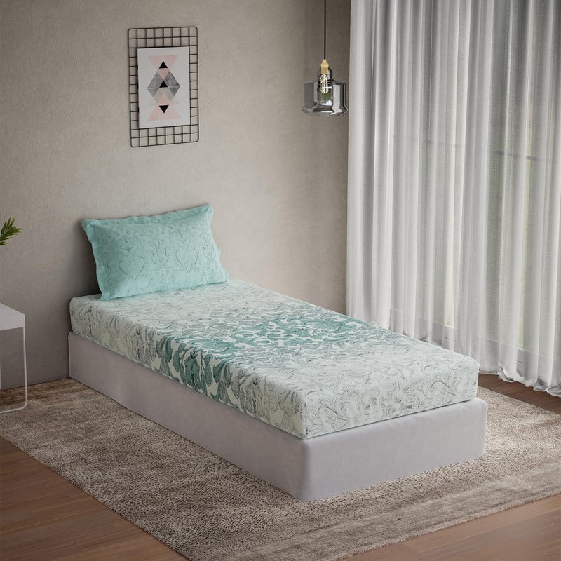 DDECOR Live beautiful DDECOR Live beautiful Cotton Single Bed Sheet Set with 1 Pillow Covers (152 CM X 224 CM, Turquoise) Rotary Print Ethnic 144TC GSM  - Image 1