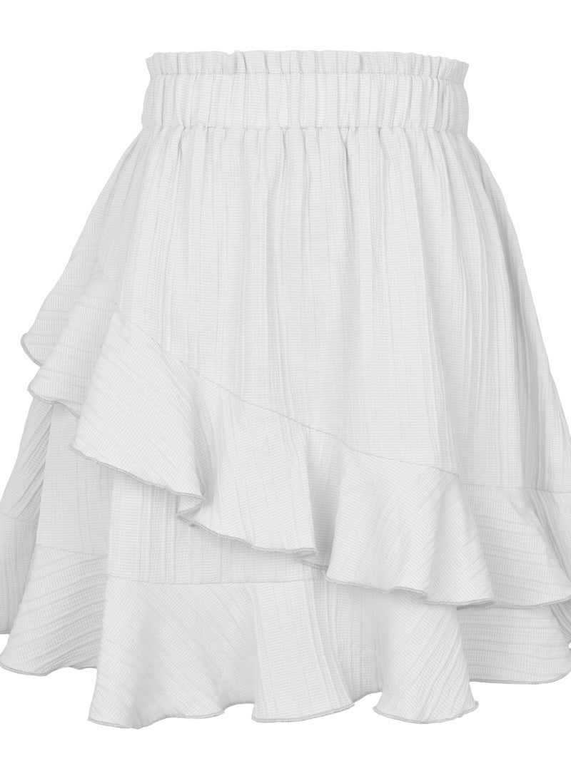 Women's Fashion Simple Ruffled Edge High Waist Irregular Solid Color Short Skirt 