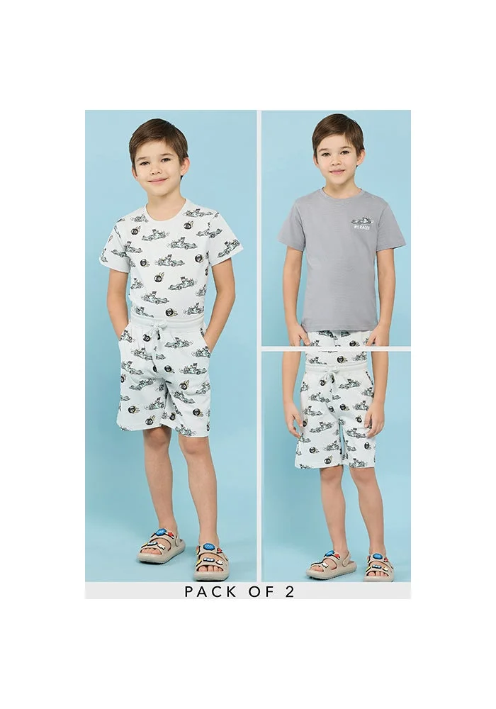 R&b 2 Pack Printed  T-Shirt & 1 Shorts Set