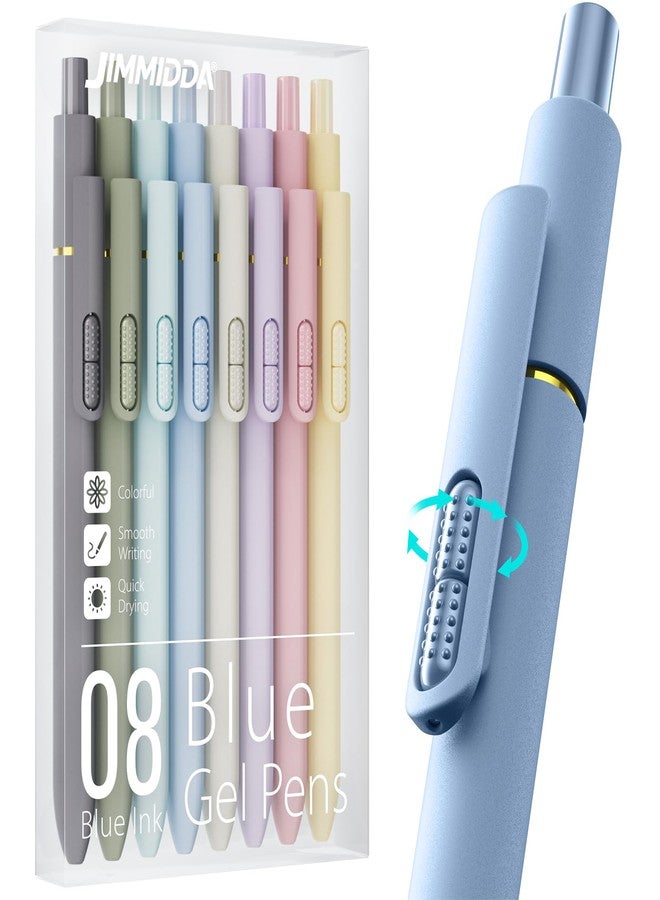 JIMMIDDA 8Pcs Blue Gel Pens - 0.7mm Medium Point Blue Ink Pens | Smooth Writing - Quick Drying Retractable Pen for Men Women (Morandi - 8Pcs) - Image 1