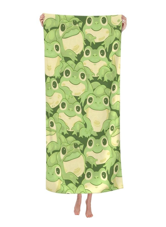 VODRM Cute Frog Beach Towel,32x52in Microfiber Quick Dry Adorable Cartoon Animal Green Bath Towels,Soft Lightweight Oversized Sand Free,for Travel Pool Swimming Gym Decor,Gifts - Image 1
