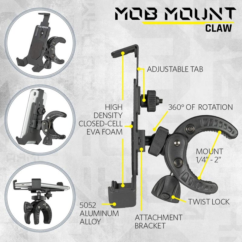 Mob Armor Mob Mount Claw with 360° Rotation - Universal Phone Mounting Clamp for Motorcycle, Jeep, Dirt Bike, Car, ATV, Boat, Truck, Emergency Vehicle - Large, Black - Image 2
