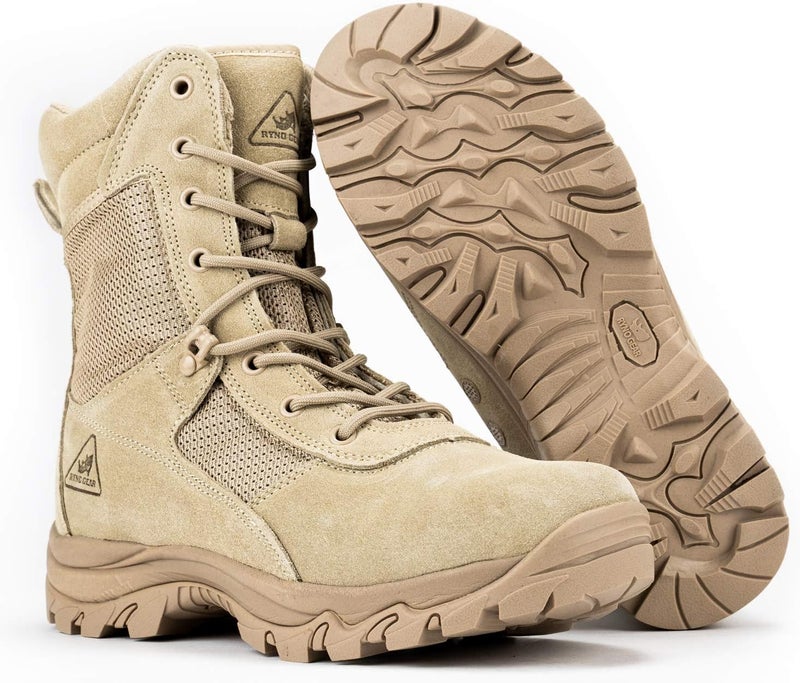 RYNO GEAR CoolMax Tactical Combat Work Utility Men's Military Boots - 8" Beige - Image 1