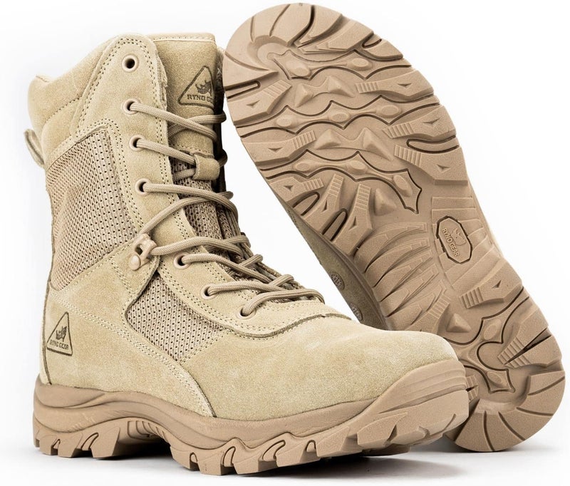 RYNO GEAR CoolMax Tactical Combat Work Utility Men's Military Boots - 8" Beige - Image 4