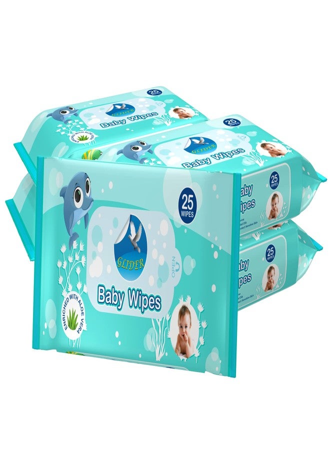 Glider Baby Wipes | 25 Wipes/Pack | Soft & Thick with 98% Water | Aloe Vera & Vitamin E | (Pack of 5 - 125 Wipes) - Image 1