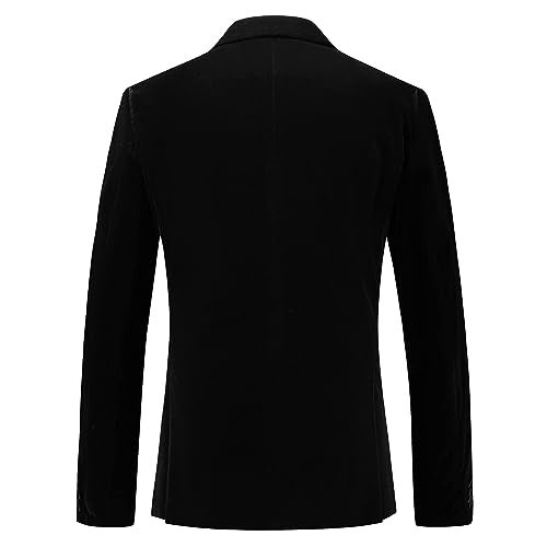 KUDORO Mens Velvet Blazer Slim Fit Suit Jacket for Men Peaked Lapel One Button Tuxedo Blazer Wedding Prom Dinner Black - Image 2