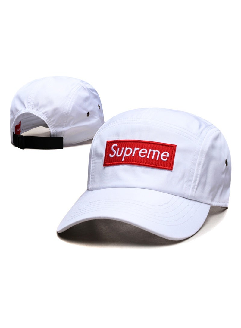 Supreme White Nylon Camp Cap with Red Embroidered Box Logo Patch