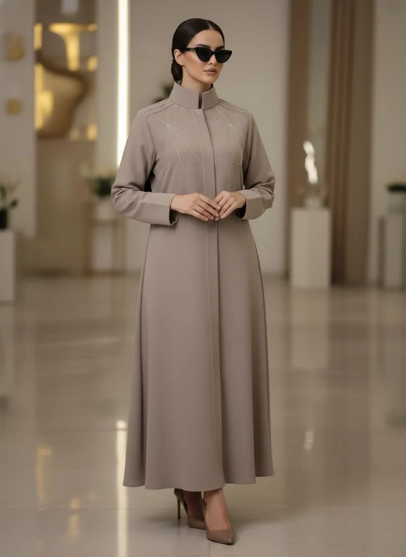 أم سكوير فاشن Bold And Modern Nude Cobra Crepe Abaya Mandarin Collar Edition