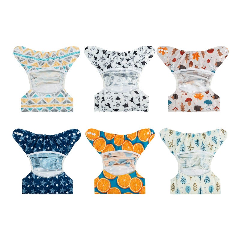 babygoal Cloth Diaper Covers 6 Pack with Wet Bag for Fitted Diapers and Prefolds with Double Gussets, Adjustable and Reusable for Baby Boys 6DCF05 - Image 3