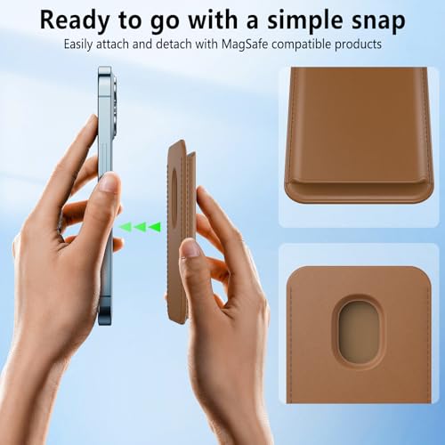 Meliya Magnetic Wallet Card Holder (MagFit) Designed for MagSafe for iPhone 16 Plus Pro Max, iPhone 15, iPhone 14, iPhone 13, iPhone 12 Models, Unisex Adult Leather Magnetic Card Wallet Holder (Brown) - Image 5