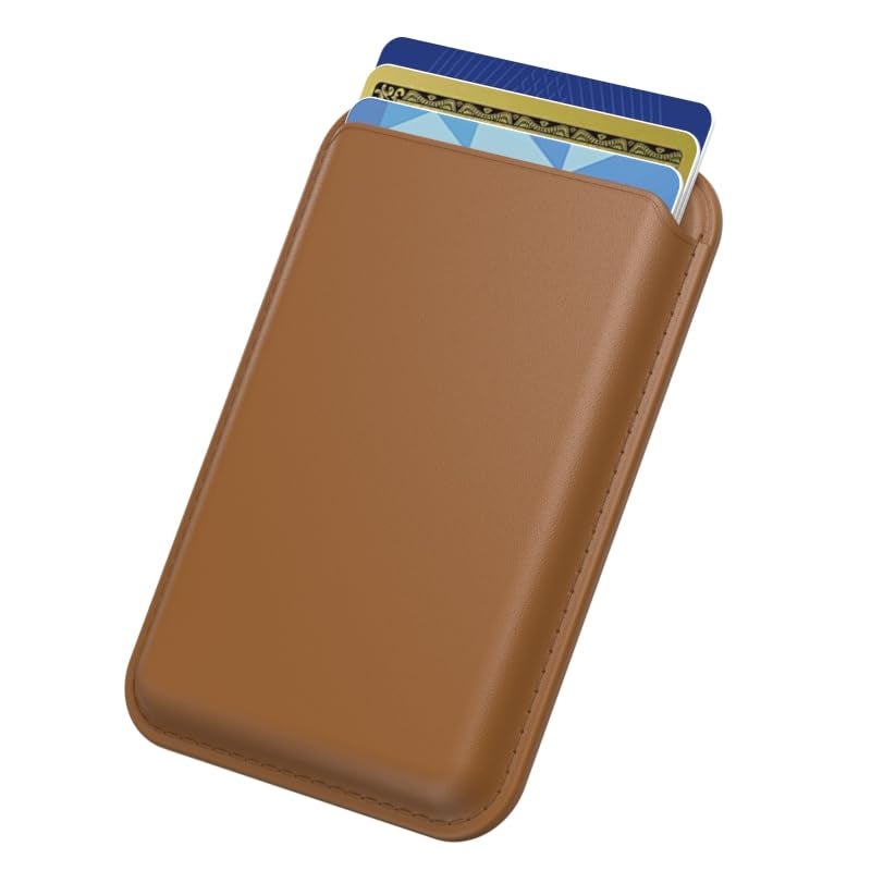 Meliya Magnetic Wallet Card Holder (MagFit) Designed for MagSafe for iPhone 16 Plus Pro Max, iPhone 15, iPhone 14, iPhone 13, iPhone 12 Models, Unisex Adult Leather Magnetic Card Wallet Holder (Brown) - Image 1