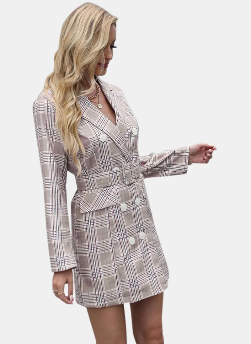 يونيكي Grey Checkered Dress