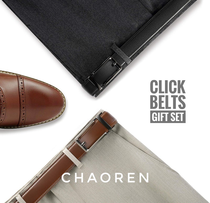 CHAOREN Click Belts for Men 2 Pack - Mens Ratchet Leather Belt 1 3/8" for Dress and Casual - Micro Adjustable Belt Fit - Image 5