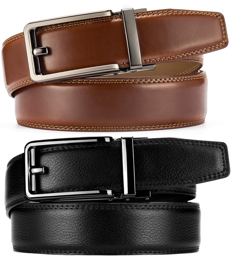 CHAOREN Click Belts for Men 2 Pack - Mens Ratchet Leather Belt 1 3/8" for Dress and Casual - Micro Adjustable Belt Fit - Image 3