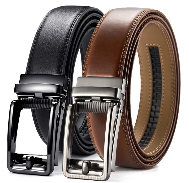 CHAOREN Click Belts for Men 2 Pack - Mens Ratchet Leather Belt 1 3/8" for Dress and Casual - Micro Adjustable Belt Fit - Image 1