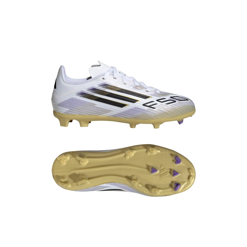 Adidas Unisex-Kids F50 League Firm Ground/Multi Ground, White/Black/Gold Metallic, 1 - Image 5