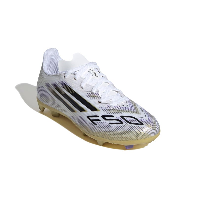 Adidas Unisex-Kids F50 League Firm Ground/Multi Ground, White/Black/Gold Metallic, 1 - Image 4