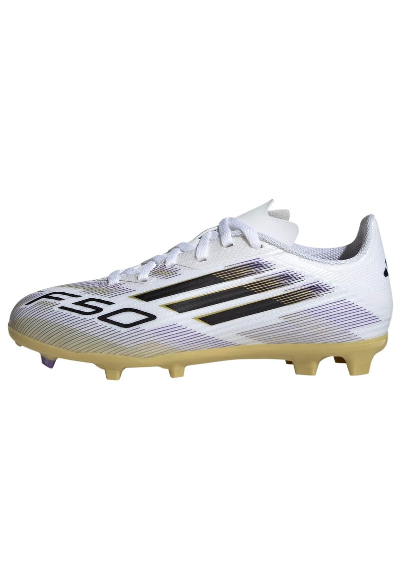 Adidas Unisex-Kids F50 League Firm Ground/Multi Ground, White/Black/Gold Metallic, 1 - Image 1