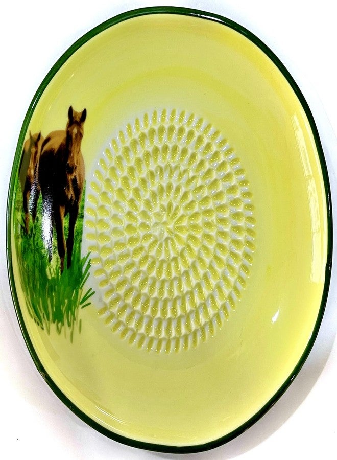BonCera, All-in-one Premium Ceramic Garlic Grater Plate 4-Piece Set - Horse Design, Classic Style - For Garlic, Ginger, Chocolate, and more! - Comes with 5.25" Plate, Peeler, Brush, and Stand - Image 2