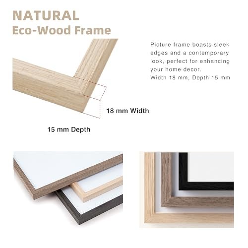 TONES FRAME DESIGN 11x14 Natural Wood Frame with 8x10 Mat, Solid Wood Veneer Finish Picture Frame, and Plexiglass Front for Poster Gallery Wall Home Decor - Image 5