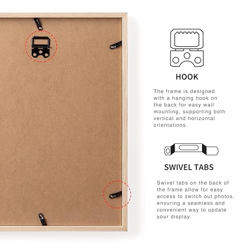 TONES FRAME DESIGN 11x14 Natural Wood Frame with 8x10 Mat, Solid Wood Veneer Finish Picture Frame, and Plexiglass Front for Poster Gallery Wall Home Decor - Image 4